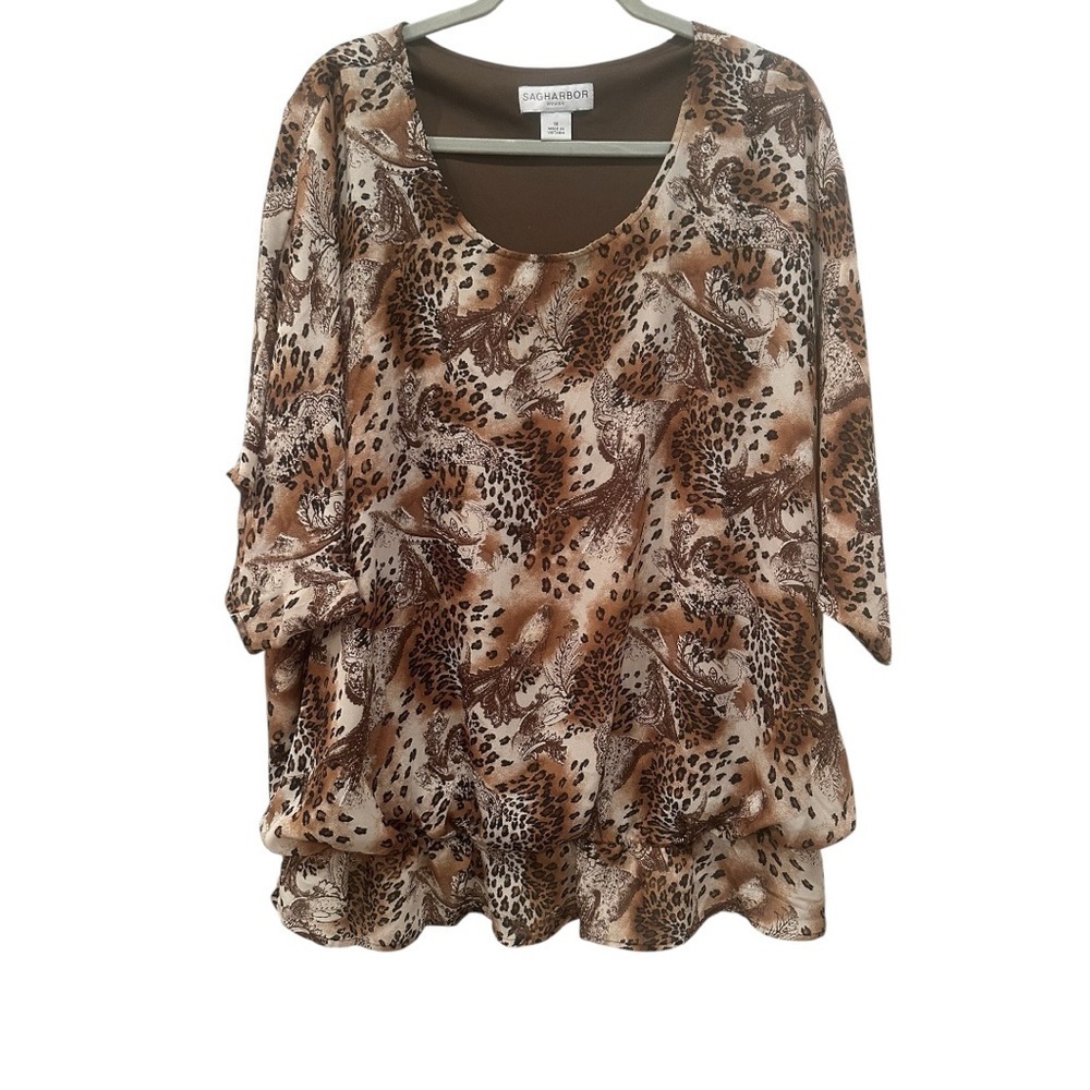 Women’s Leopard Print Ruffled Blouse Brown Fall Animal Print Sz 1X